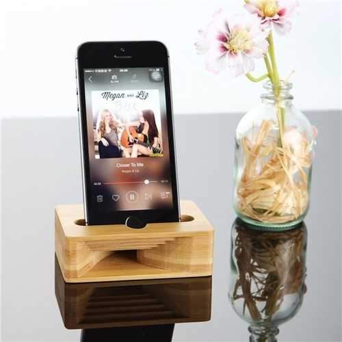 Universal Wooden Phone Stand Amplifier Mobile Bracket Lazy Holder for under 5.5-inch Smartphone