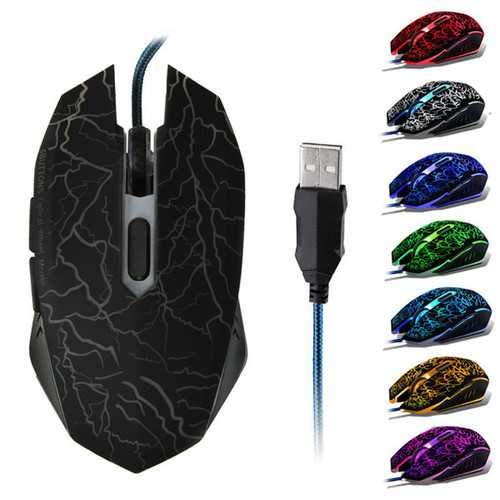 7 LED Colorful Optical 2400DPI 6 Buttons USB Wired Gaming Mouse