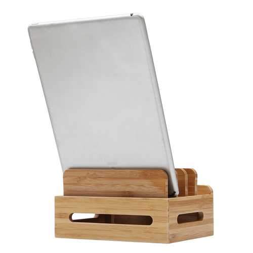 Bamboo Multi-device Phone Holder Charging Dock Stand Holder Tablet Stand for Smartphone Tablet