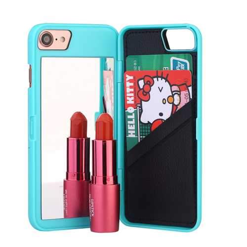Mirror Card Slot Wallet Back Flip Bracket PC Case Cover for iPhone 7/8