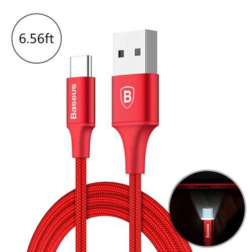 Baseus 2A LED Light USB Type C Fast Charging Cable 2M For Xiaomi 6 Samsung S8 OnePlus 5