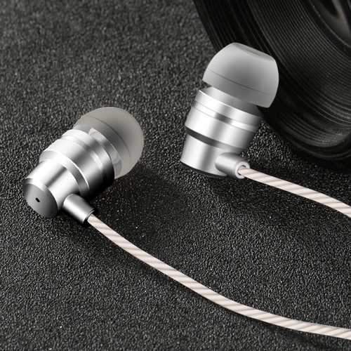 3.5mm Wired In-ear Wire-Control Metal  Earphone Gray with Microphone