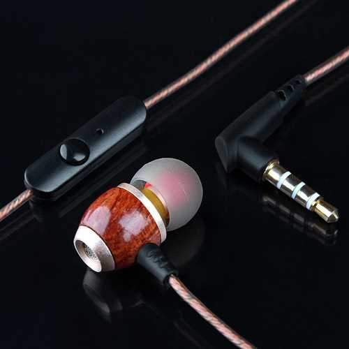 M300 Wooden HiFi Deep Base In-Ear Wired Control Earphone Headphone with Built-in Mic