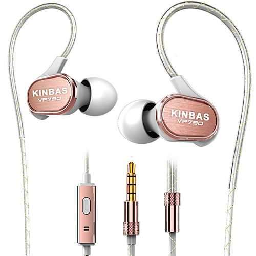 KINBAS VP790 3.5mm Wired Control HiFi Deep Bass In-Ear Metal Earphone with Builit-in Mic