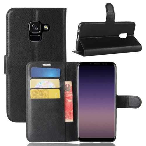 Litchi PU Leather Flip Card Slots Bracket Wallet Case for Samsung Galaxy A8 Plus 2018