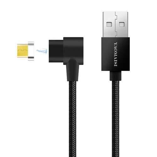 YAOMAISI Q13-Micro 90 Degree 2.4A Micro USB Braid Magnetic Phone Cable for Samsung Xiaomi Huawei